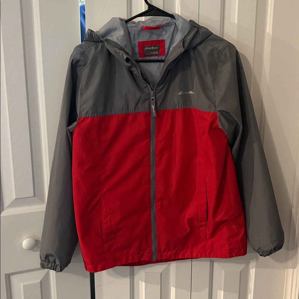 Eddie Bauer Two-Tone Red and Gray Windbreaker